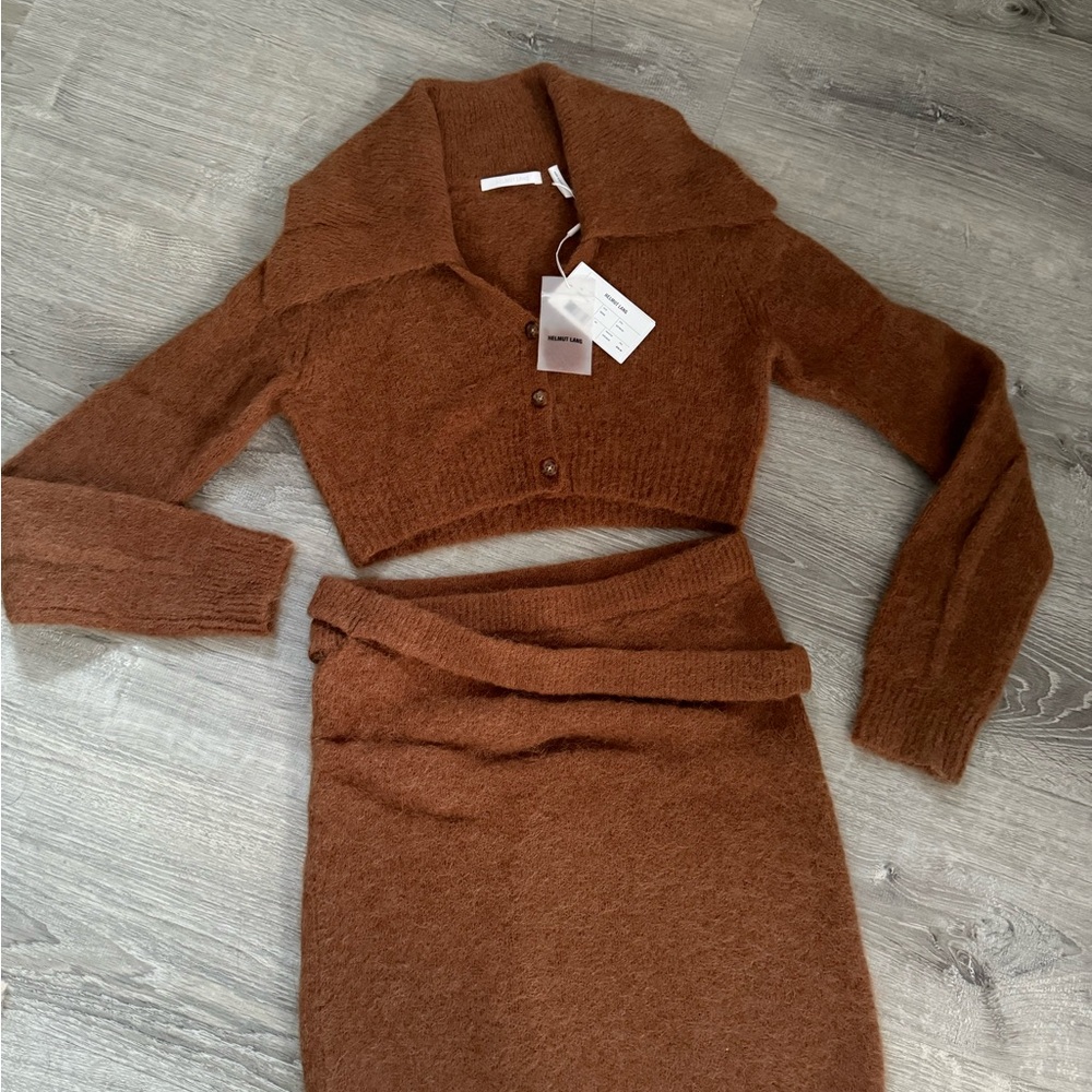 Helmut Lang Rich Brown Knit Skirt Set